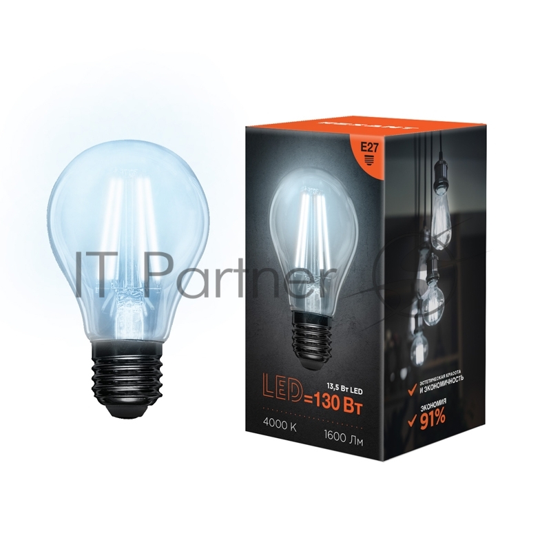 Лампа филаментная REXANT Груша A60 13.5 Вт 1600 Лм 4000K E27 прозрачная колба