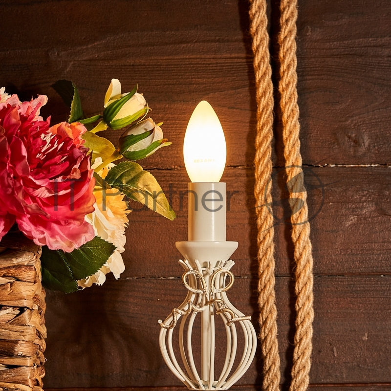 Лампа филаментная REXANT Свеча CN35 9.5 Вт 915 Лм 2700K E14 матовая колба