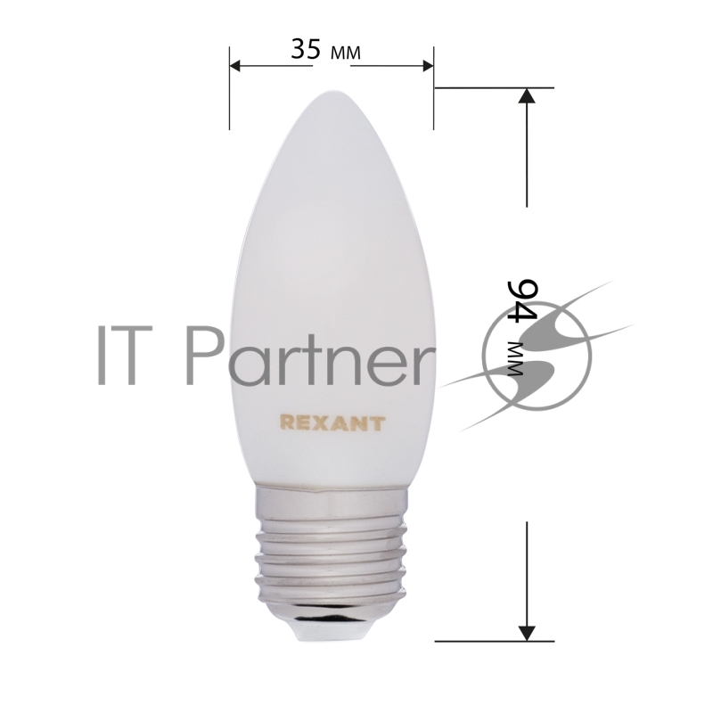 Лампа филаментная REXANT Свеча CN35 9.5 Вт 915 Лм 2700K E27 матовая колба
