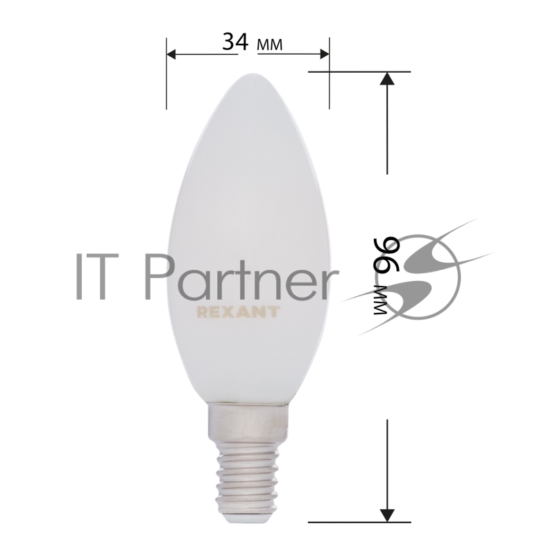 Лампа филаментная REXANT Свеча CN35 9.5 Вт 915 Лм 4000K E14 матовая колба