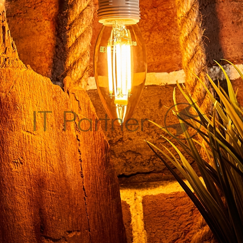 Лампа филаментная REXANT Свеча CN35 9.5 Вт 950 Лм 2400K E14 золотистая колба