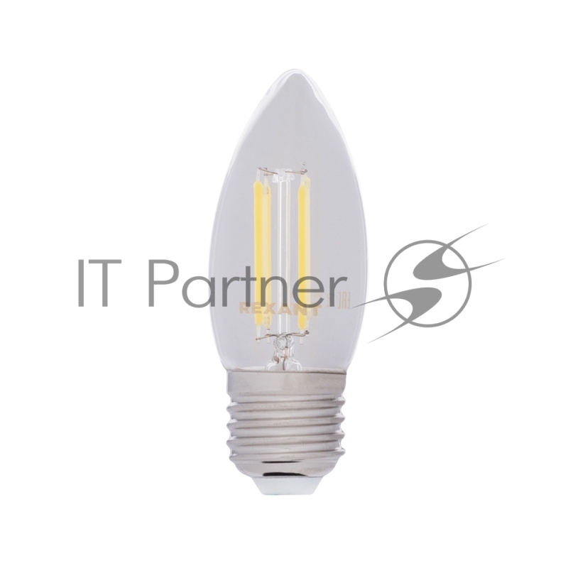 Лампа филаментная REXANT Свеча CN35 7.5 Вт 600 Лм 2700K E27 диммируемая, прозрачная колба