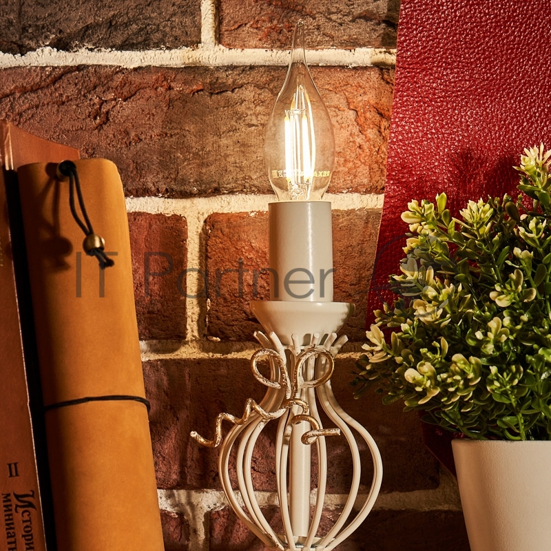 Лампа филаментная REXANT Свеча на ветру CN37 7.5 Вт 600 Лм 4000K E14 диммируемая, прозрачная колба