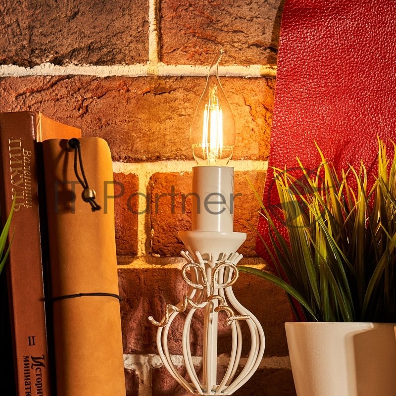 Лампа филаментная REXANT Свеча на ветру CN37 9.5 Вт 950 Лм 2700K E14 прозрачная колба