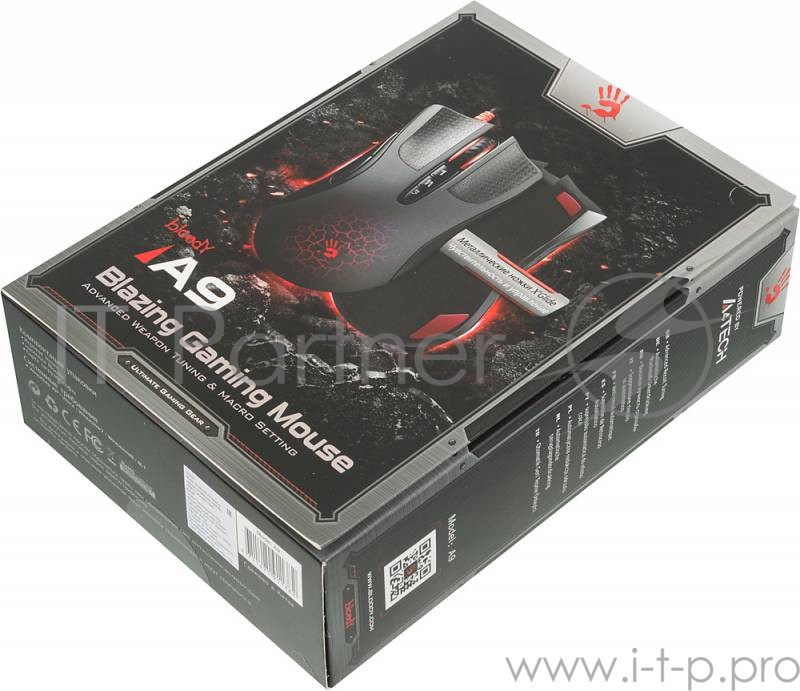 Мышь A4 Bloody A9 Blazing черный оптическая (4000dpi) USB2.0 игровая (7but)