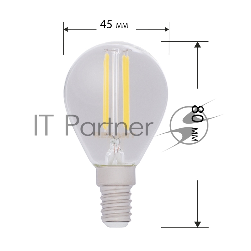 Лампа филаментная REXANT Шарик GL45 7.5 Вт 600 Лм 2700K E14 прозрачная колба