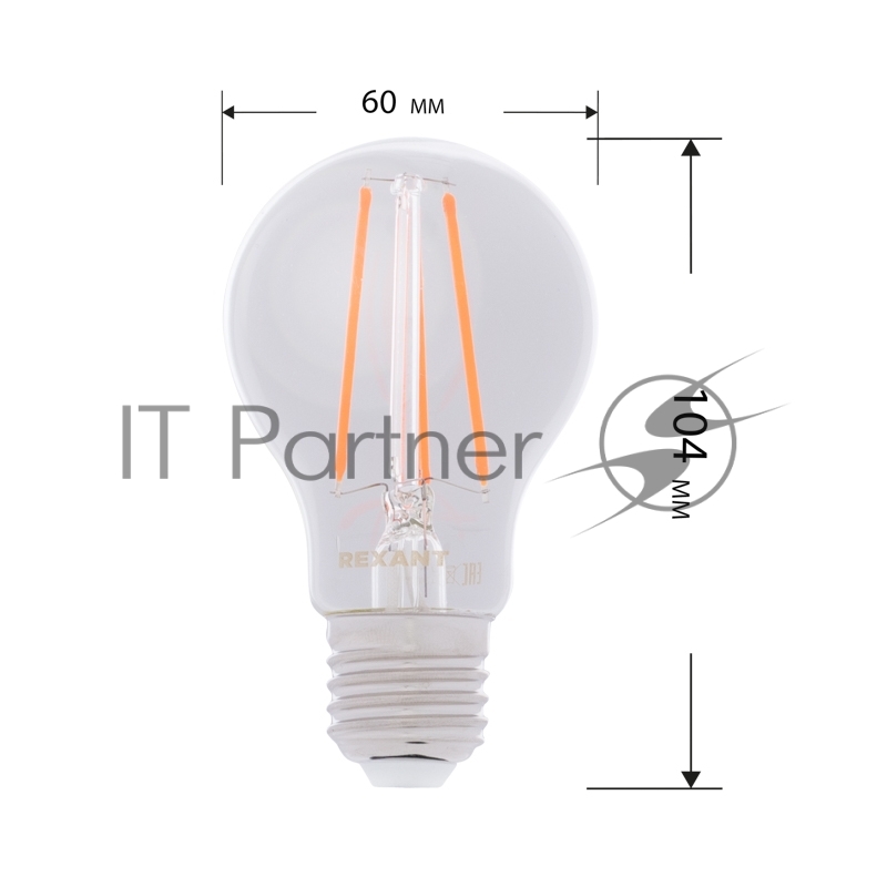 Фитолампа филаментная для растений REXANT Груша A60 11.5 Вт 1150 Лм 0.25% Blue 440-470Nm 0.75% Red 630-670NmK E27 прозрачная колба