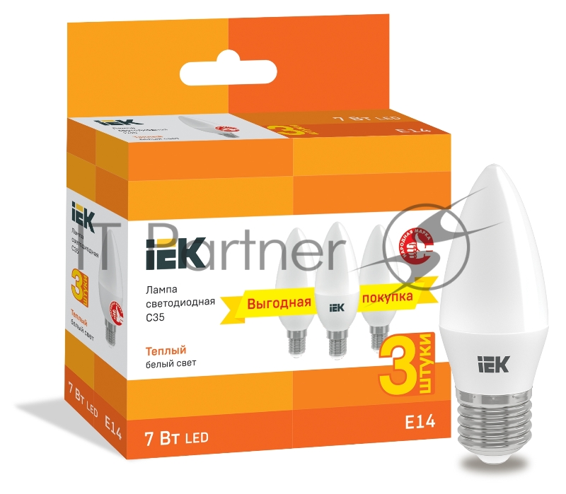 Лампа светодиодная Iek LLE-C35-07-230-30-E14-3 C35 свеча 7Вт 230В 3000К E14 (3шт/упак)
