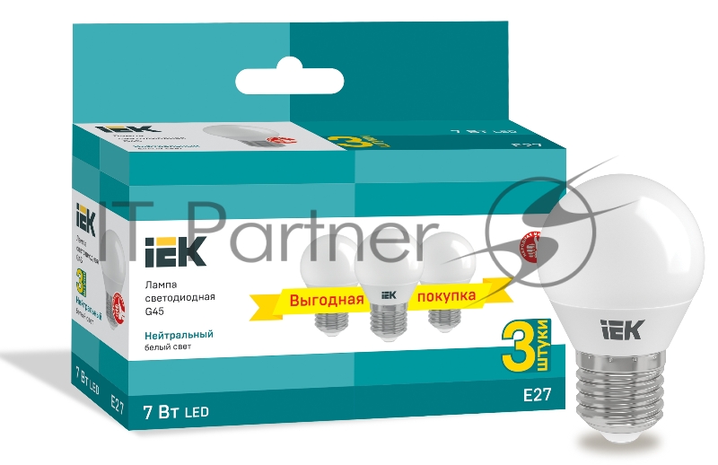 Лампа светодиодная Iek LLE-G45-07-230-40-E27-3 G45 шар 7Вт 230В 4000К E27 (3шт/упак)
