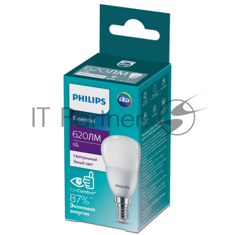 Лампа PPhilips ESS LED Lustre 6W 620lm E14 840 P45NDFRRCA