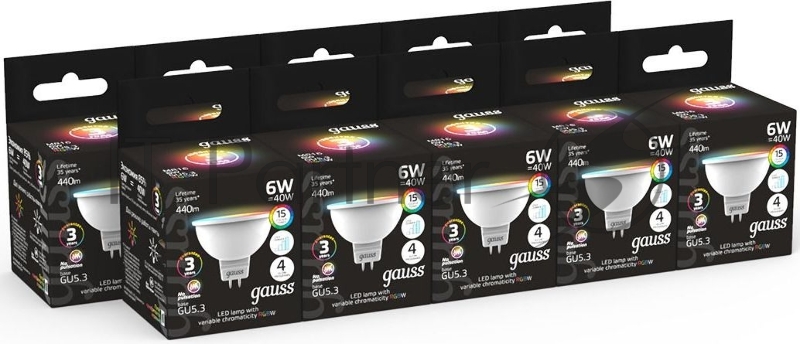 Лампа Gauss Smart MR16 6W GU5.3 RGBW+dim 1/10/100