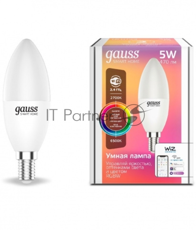 Лампа Светодиодная Gauss Smart Home RGBW E14 C37 5 Вт 2700-6500K 1/10/100