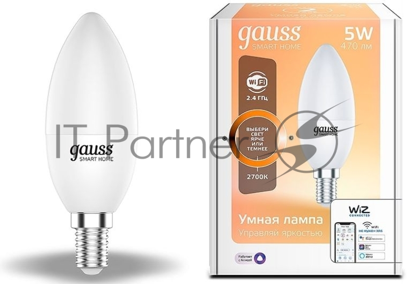 Лампа Светодиодная Gauss Smart Home DIM E14 C37 5 Вт 2700К 1/10/40