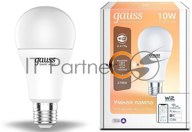 Лампа Светодиодная Gauss Smart Home DIM E27 A60 10 Вт 2700К 1/10/40