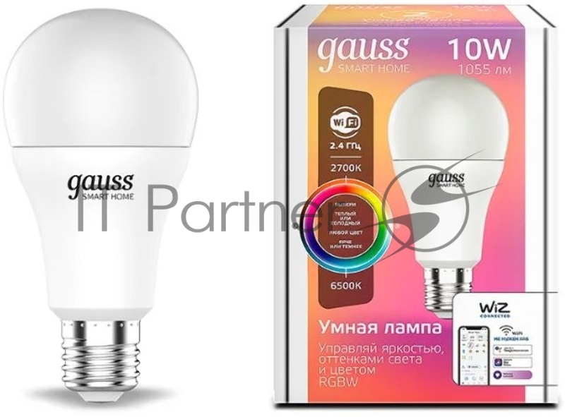 Лампа Светодиодная Gauss Smart Home RGBW E27 A60 10 Вт 2700-6500K 1/10/100