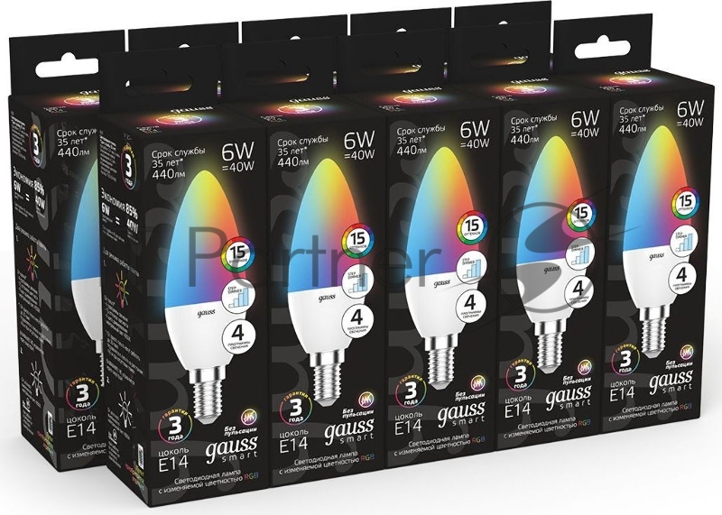 Лампа Свеча Gauss 6W E14 RGBW+димирование LED 1/10/100