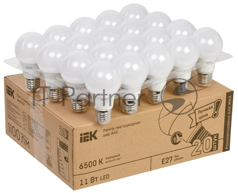 Лампа IEK LED A60 шар 11Вт 230В 6500К E27