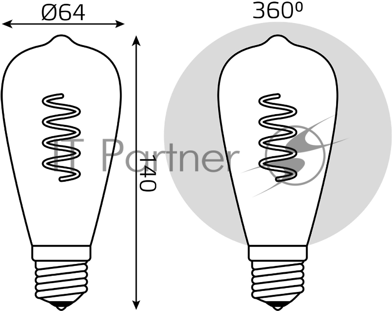 Лампа Filament ST64 6W 360lm 2400К Е27 golden flexible LED