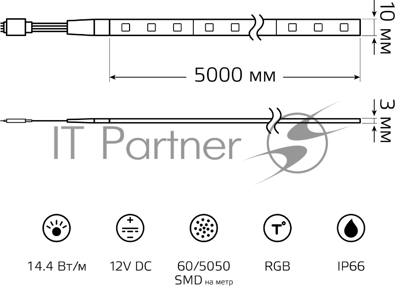 Светодиодная Лента LED 5050 -SMD 14.4W 12V DC RGB IP66 (блистер 5м)