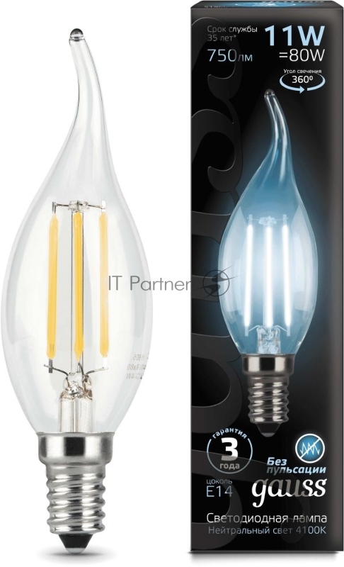 Светодиодная лампа Filament Свеча на ветру 11W 830lm 4100К Е14 LED