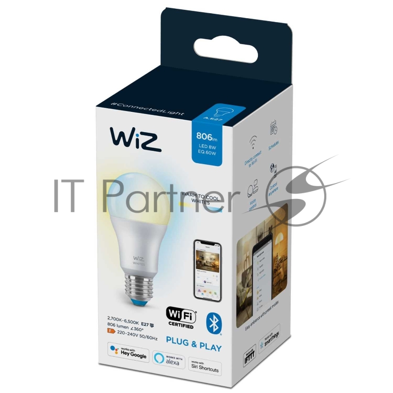 Лампа светодиодная WiZ Wi-Fi BLE 60W A60E27927-65TW1PF/6