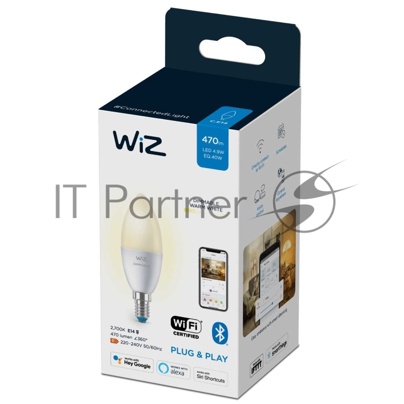 Лампа светодиодная WiZ Wi-Fi BLE 40W C37E14927DIM1PF/6