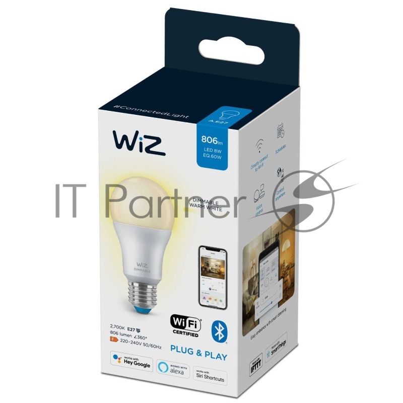 Лампа светодиодная WiZ Wi-Fi BLE 60W A60 E27 927 DIM1PF/6