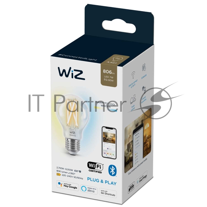 Лампа светодиодная WiZ Wi-Fi BLE 60WA60E27927-65CL1PF/6