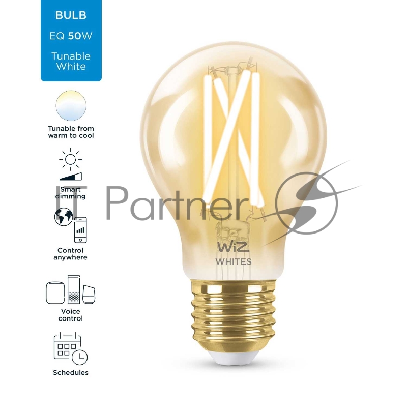 Лампа светодиодная WiZ Wi-Fi BLE50WA60E27920-50Amb1PF/6