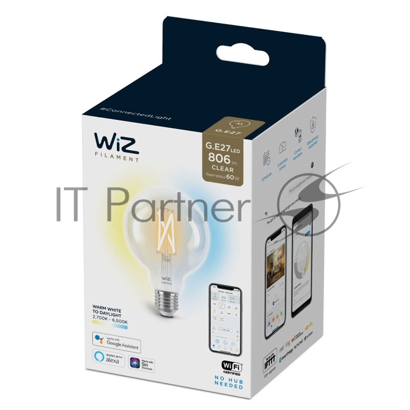 Лампа светодиодная WiZ Wi-Fi BLE 60WG95E27927-65CL1PF/6