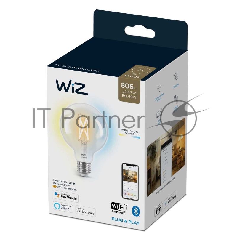 Лампа светодиодная WiZ Wi-Fi BLE 60WG95E27927-65CL1PF/6