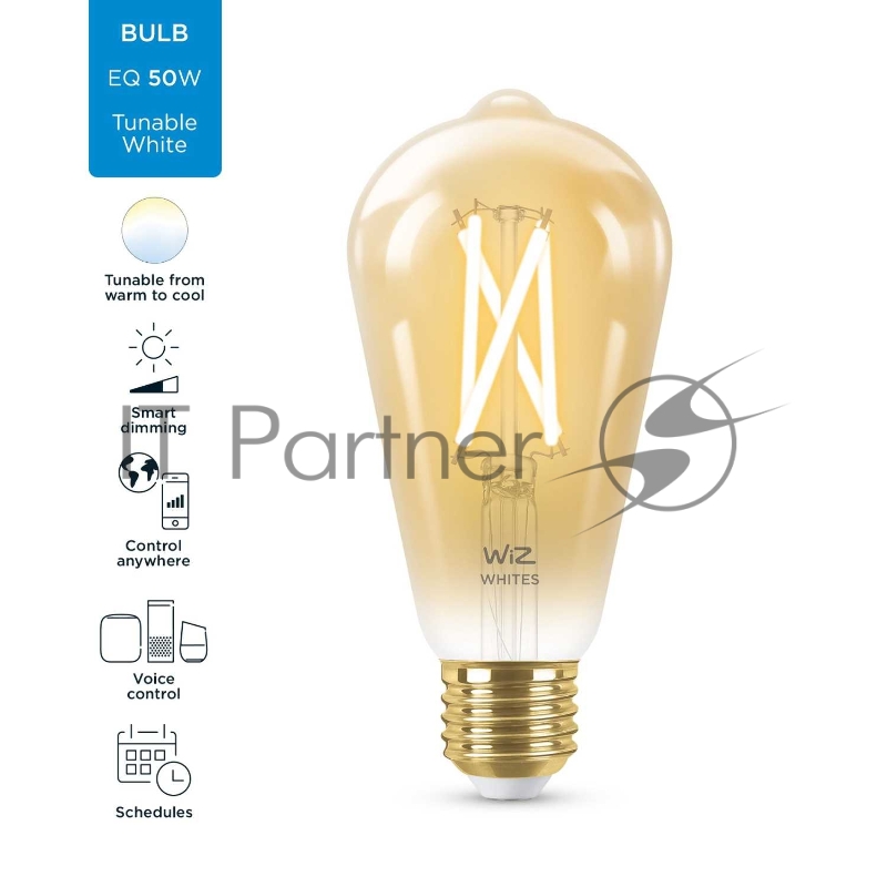 Лампа светодиодная WiZ Wi-Fi BLE50WST64E27920-50Amb1PF/6