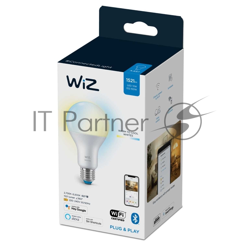 Лампа светодиодная WiZ Wi-Fi BLE100WA67E27927-65TW1PF/6