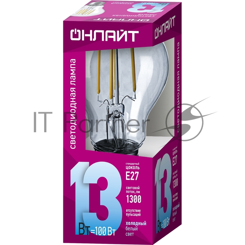 Лампа светодиодная ОНЛАЙТ 80 877 OLL-F-A60-13-230-4K-E27 80877