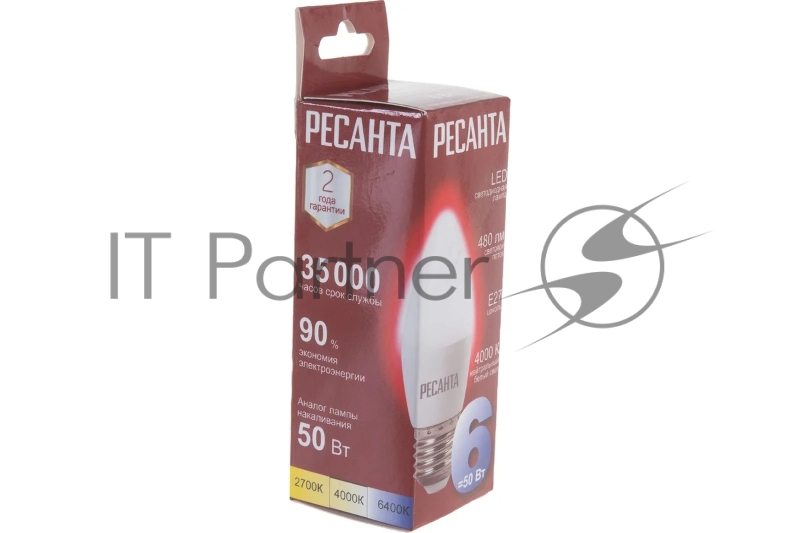 Лампа светодиодная LL-R-C37-6W-230-4K-E27 (свеча