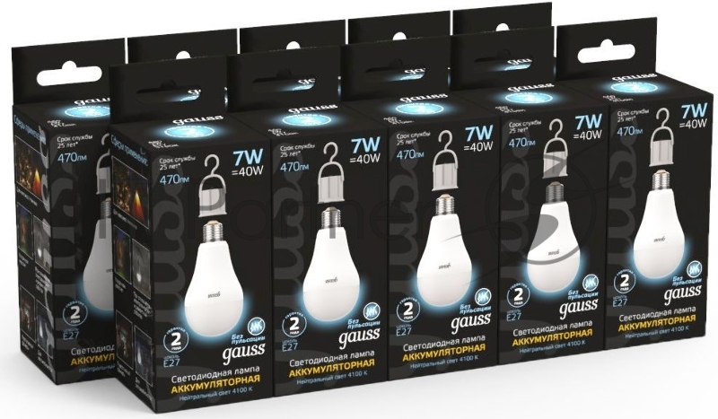 Лампа A60 7W 470lm 4100K E27 с Li-Ion аккумулятором LED