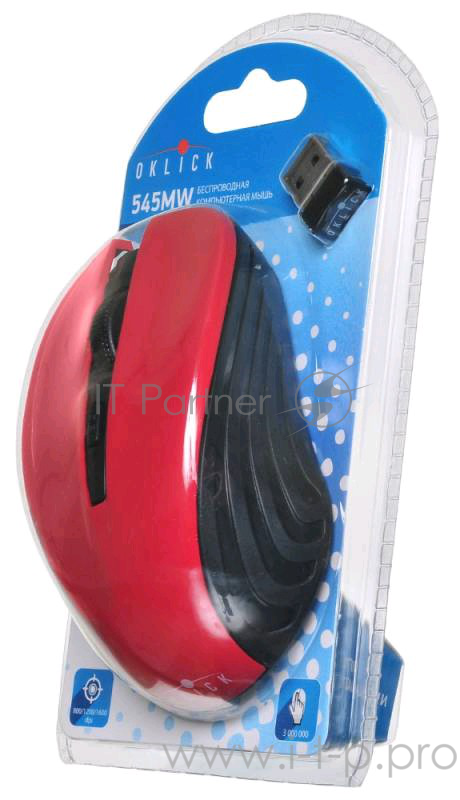 Мышь Oklick 545MW черный/красный оптическая (1600dpi) беспроводная USB (3but)