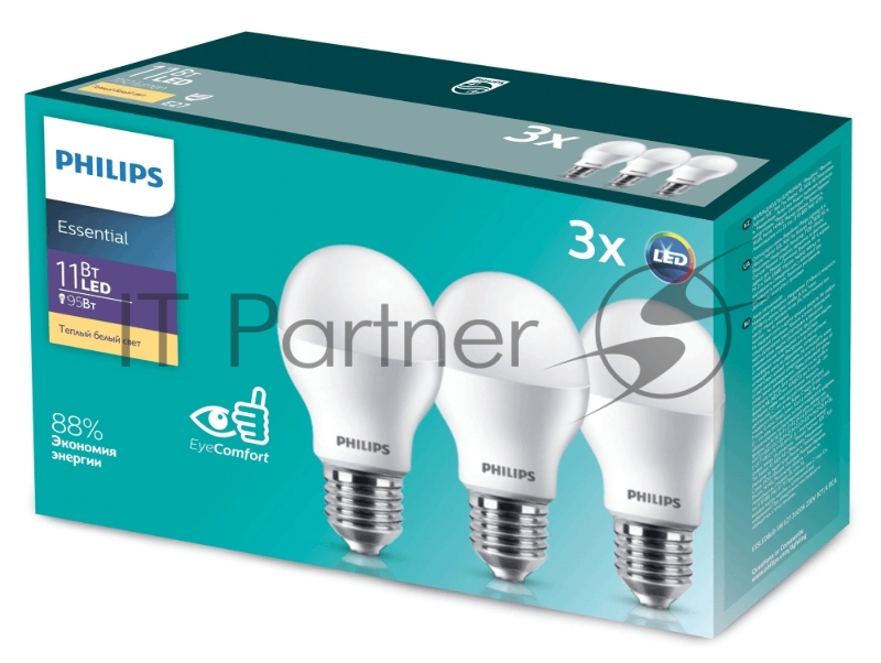 Промопак Philips ESS LEDBulb 11W E27 3000K 3шт.