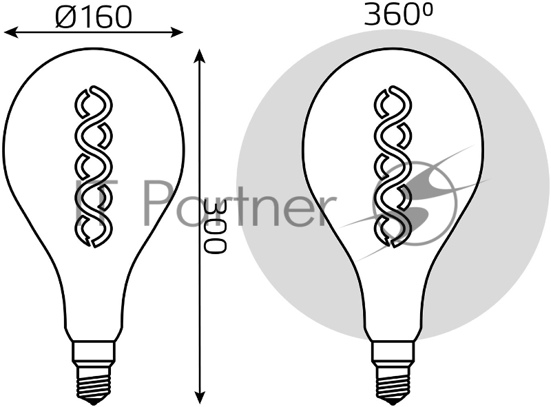 Лампа Filament А160 8W 620lm 2400К Е27 golden flexible LED