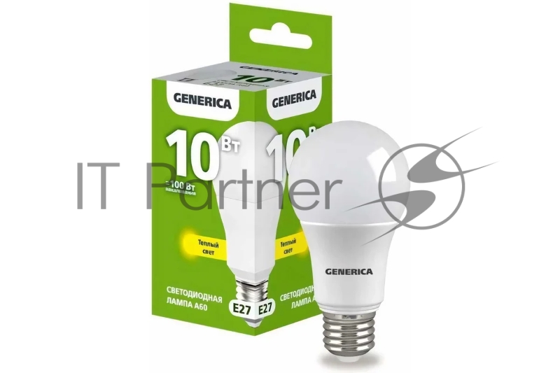 Лампа светодиодная A60 10Вт грушевидная 3000К E27 230В GENERICA LL-A60-10-230-30-E27-G