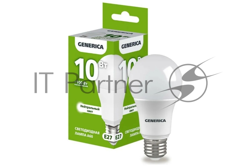 Лампа светодиодная A60 10Вт грушевидная 4000К E27 230В GENERICA LL-A60-10-230-40-E27-G