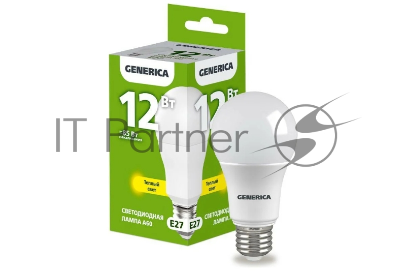 Лампа светодиодная A60 12Вт грушевидная 3000К E27 230В GENERICA LL-A60-12-230-30-E27-G