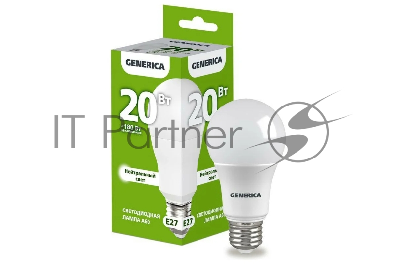 Лампа светодиодная A60 20Вт грушевидная 4000К E27 230В GENERICA LL-A60-20-230-40-E27-G