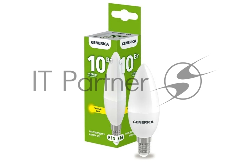 Лампа светодиодная C35 10Вт свеча 3000К E14 230В GENERICA LL-C35-10-230-30-E14-G
