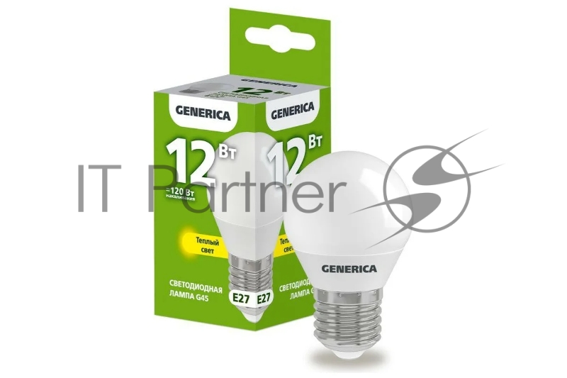 Лампа светодиодная G45 12Вт шар 3000К E27 230В GENERICA LL-G45-12-230-30-E27-G