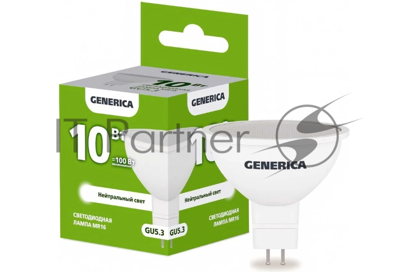 Лампа светодиодная MR16 10Вт софит 4000К GU5.3 230В GENERICA LL-MR16-10-230-40-GU5-G
