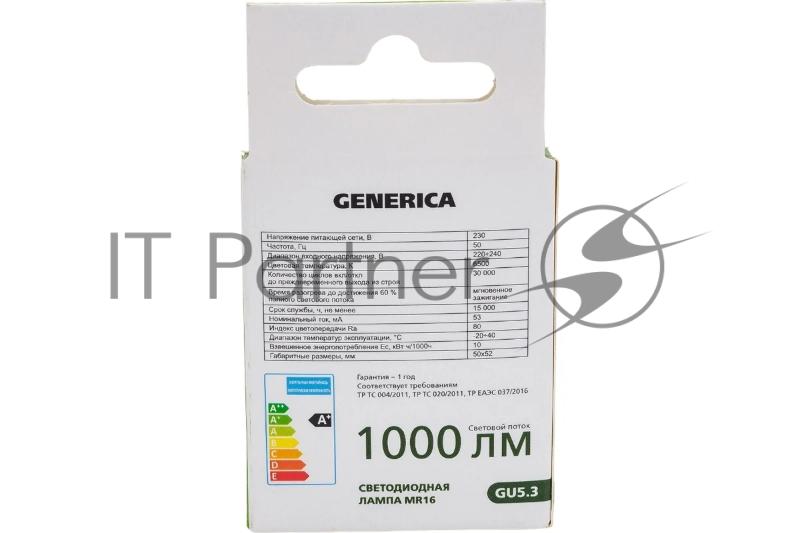 Лампа светодиодная MR16 10Вт софит 6500К GU5.3 230В GENERICA LL-MR16-10-230-65-GU5-G