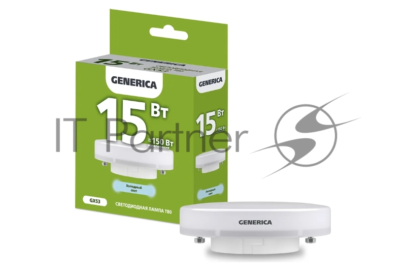 Лампа светодиодная T80 15Вт таблетка 6500К GX53 230В GENERICA LL-T80-15-230-65-GX53-G