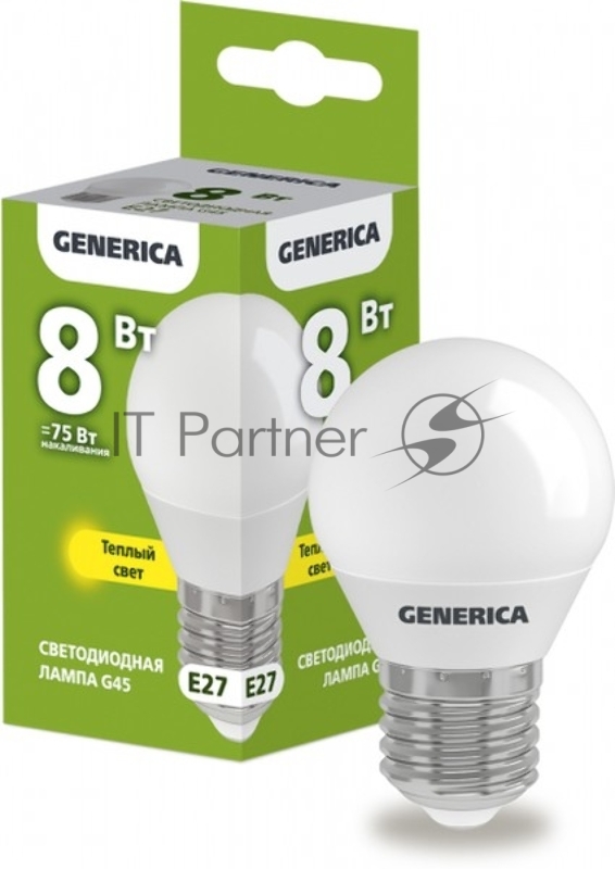 Лампа LED G45 IEK LL-G45-08-230-30-E27-G шар 8Вт 230В 3000К E27 GENERICA