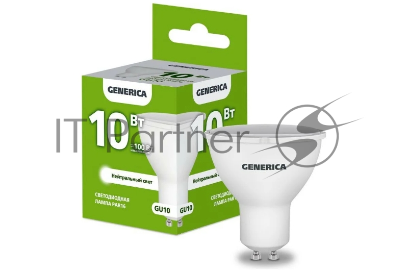 Лампа светодиодная PAR16 10Вт софит 4000К GU10 230В GENERICA LL-PAR16-10-230-40-GU10-G
